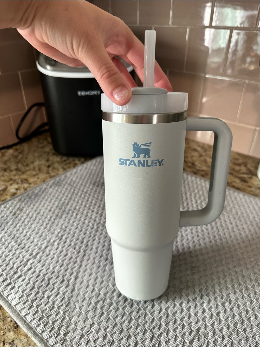 Stanley Travel Tumbler with Handle in Light Gray